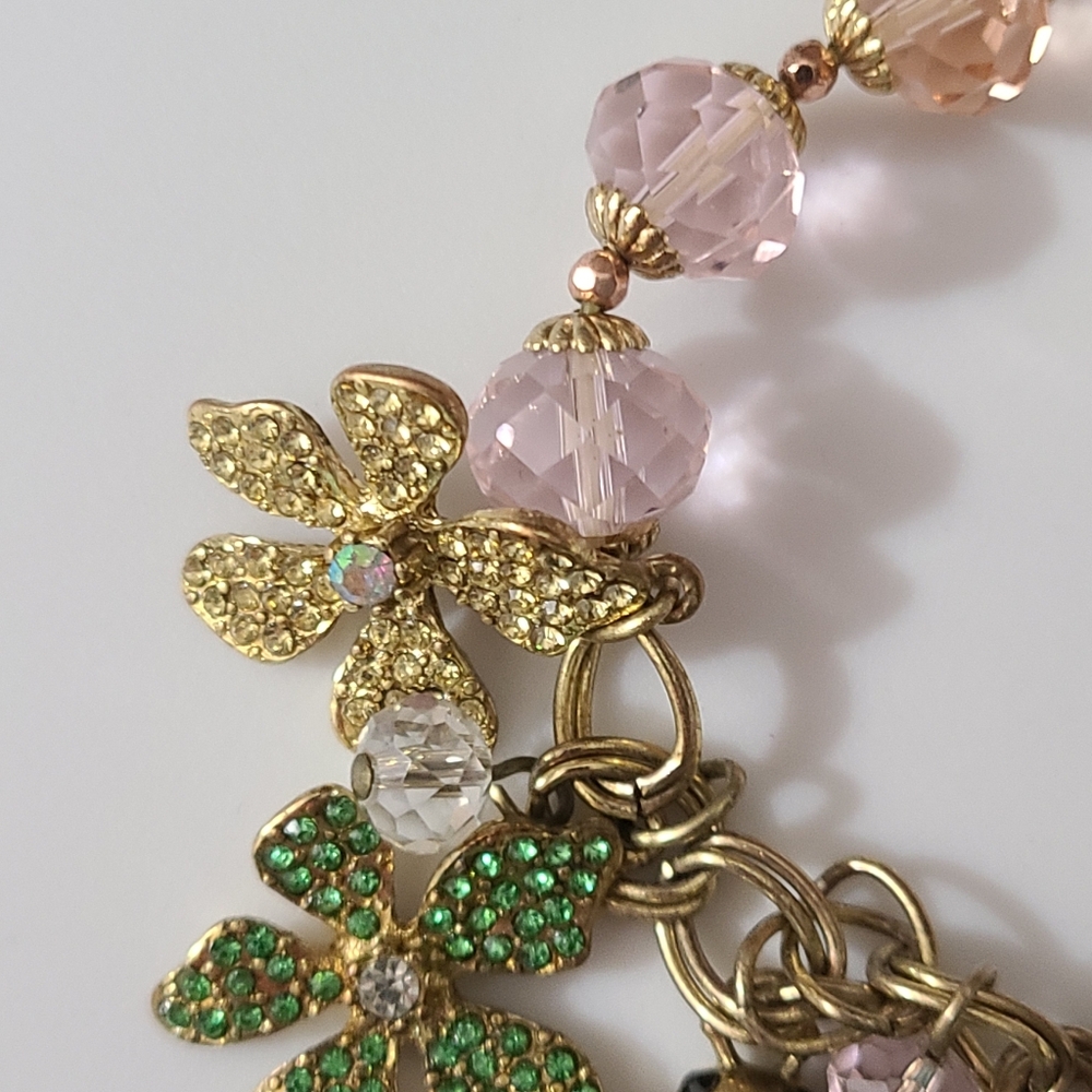 RARE Betsey Johnson Flower Boost Half Stretch Bracelet Crystals Rhinestone Charm - Picture 5 of 8